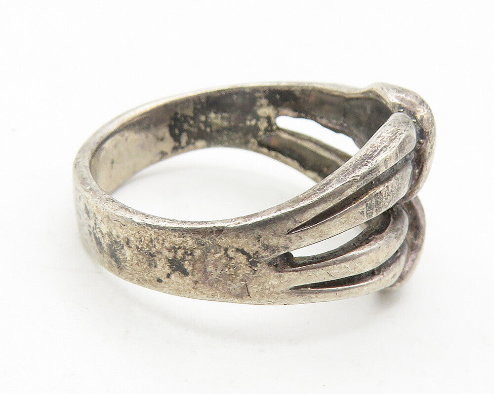 925 Sterling Silver  Vintage Dark Tone Tied Knot Split Band Ring Sz 7  RG11536