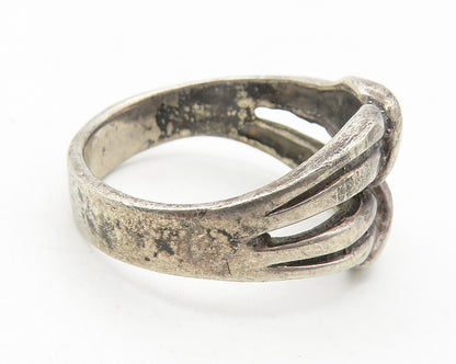 925 Sterling Silver  Vintage Dark Tone Tied Knot Split Band Ring Sz 7  RG11536