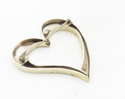 MEXICO 925 Sterling Silver  Vintage Shiny Open Love Heart Brooch Pin  BP3614