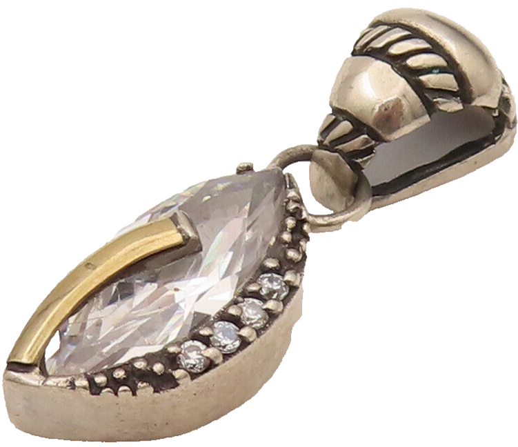 14K GOLD & 925 Silver  Vintage 2 Tone Marquise Cubic Zirconia Pendant  PT21954