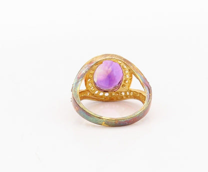 925 Sterling Silver Vintage Ring Gold Plated Amethyst & Topaz  Sz 7  RG29974