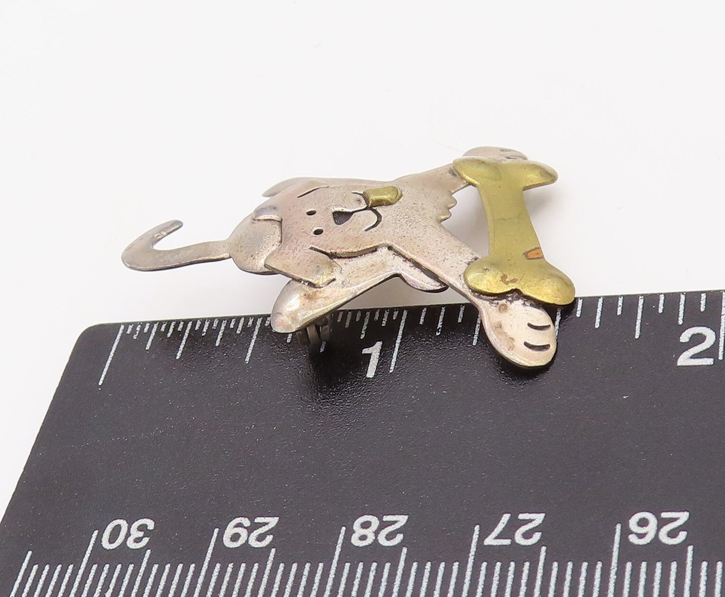 925 Sterling Silver Vintage Brooch Pin FAR FETCHED Dog Chasing Bone BP11200