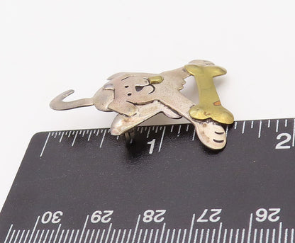 925 Sterling Silver Vintage Brooch Pin FAR FETCHED Dog Chasing Bone BP11200