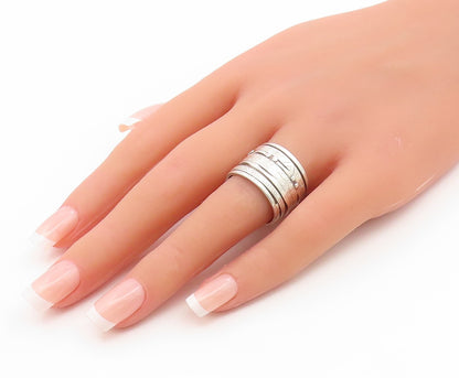 925 Sterling Silver Vintage Ring Etched Meditation Spinner Band  Sz 7.5  RG35109