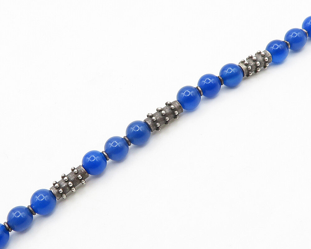 URARTU 925 Silver  Vintage Floral Love Heart Blue Stone Beaded Necklace NE3263