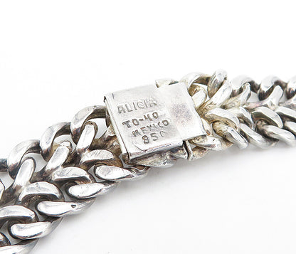 ALICIA MEXICO 925 Sterling Silver Vintage Shiny Wheat Link Chain Necklace NE1197