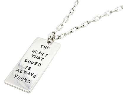 925 Sterling Silver  Vintage Young Heart Stamped Quote Chain Necklace  NE1522