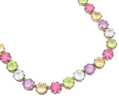 925 Sterling Silver Vintage Necklace Multi Gemstone Tennis Link Chain  NE4906