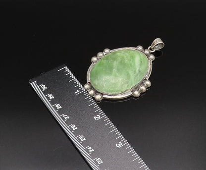 DAVID ALLENDE 925 Silver  Vintage Beaded Edge Green Jasper Pendant  PT21523