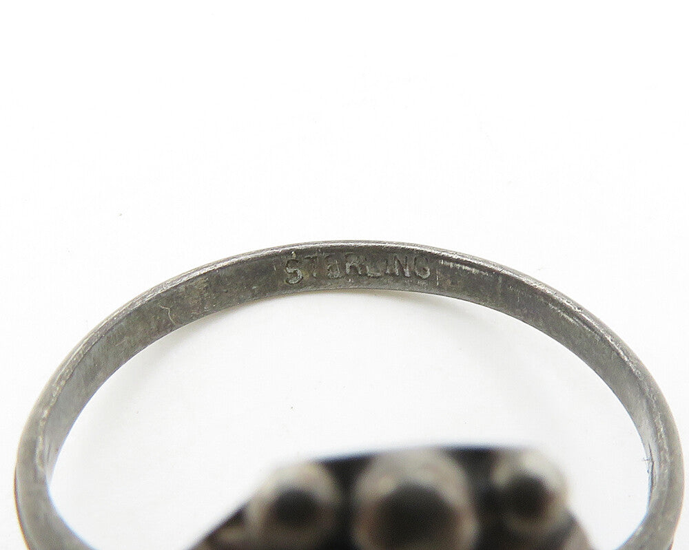 NAVAJO 925 Sterling Silver Vintage Mother Of Pearl Floral Ring Sz 7.5  RG18243