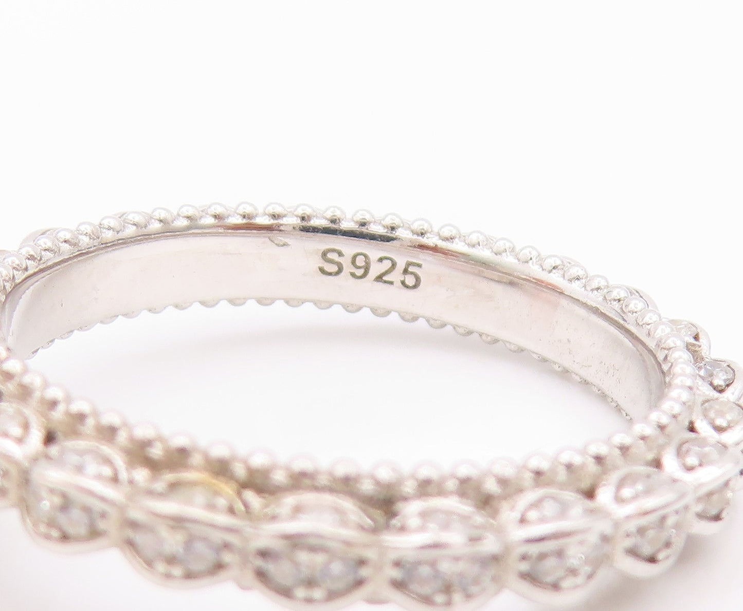 925 Sterling Silver Vintage Ring CZ Inlay Wedding Ring  Sz 9.5  RG32645