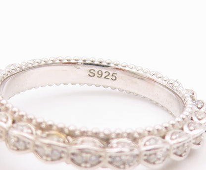 925 Sterling Silver Vintage Ring CZ Inlay Wedding Ring  Sz 9.5  RG32645