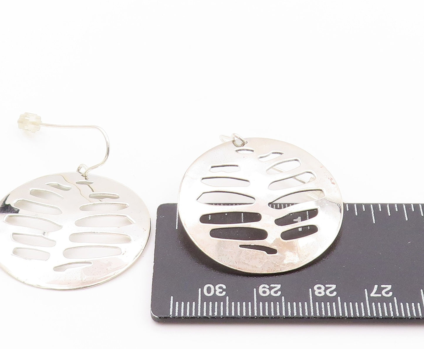 925 Sterling Silver Vintage Earrings RLM Modernist Ribbed Round Disk  EG13516