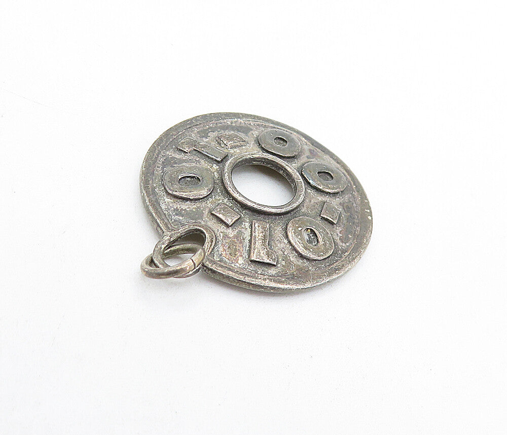 925 Sterling Silver  Vintage Dark Tone Open Circle Date Drop Pendant  PT5232
