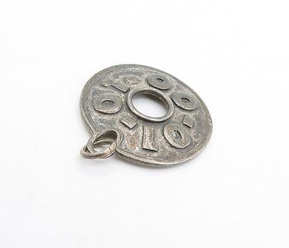 925 Sterling Silver  Vintage Dark Tone Open Circle Date Drop Pendant  PT5232