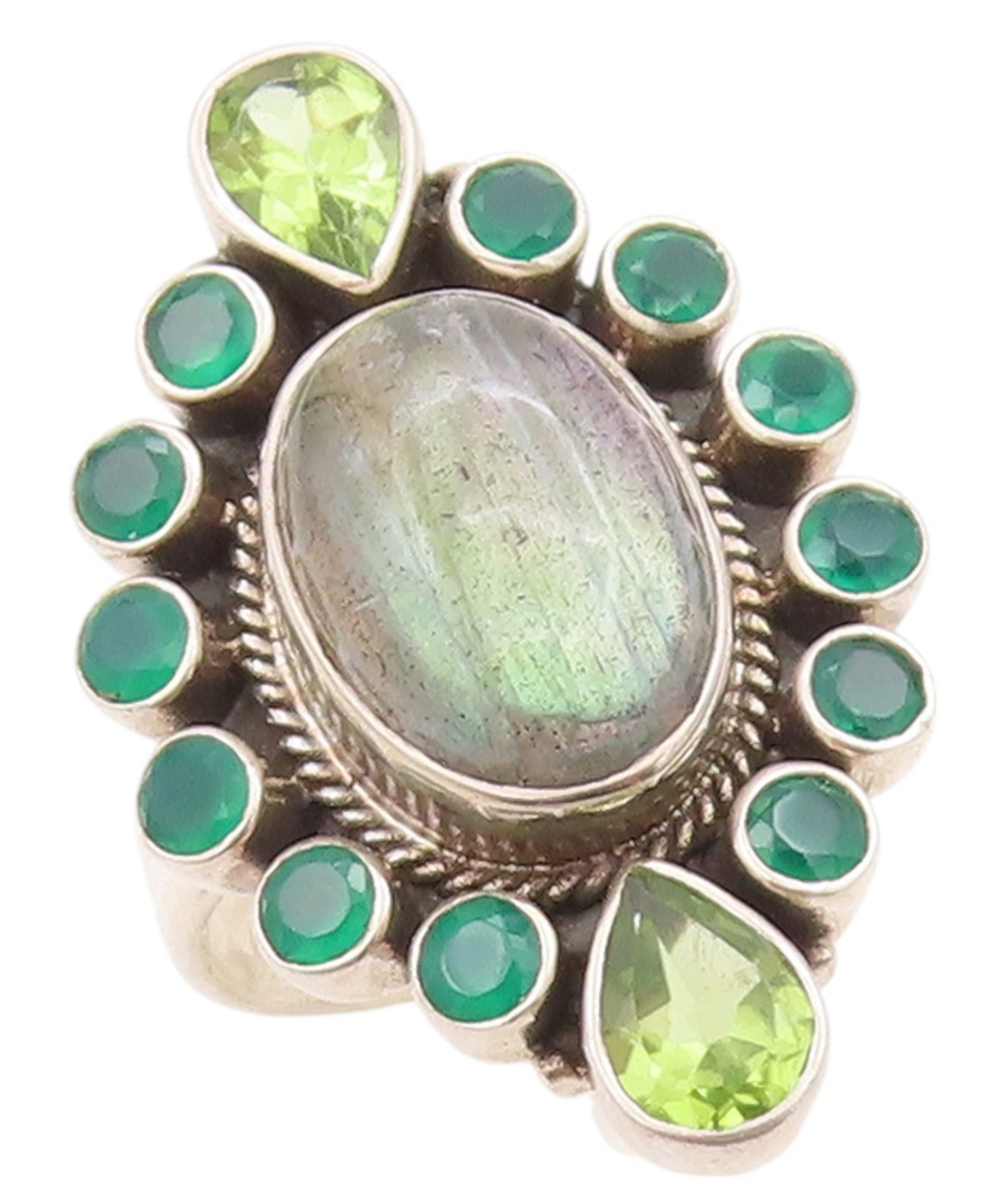 925 Sterling Silver Vintage Ring NICKY BUTLER Labradorite Jade  Sz 9  RG33166