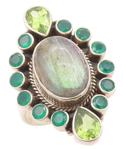 925 Sterling Silver Vintage Ring NICKY BUTLER Labradorite Jade  Sz 9  RG33166