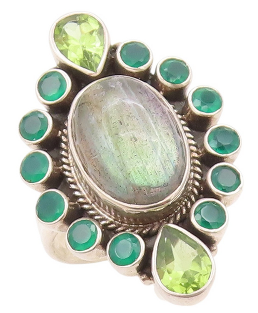 925 Sterling Silver Vintage Ring NICKY BUTLER Labradorite Jade  Sz 9  RG33166