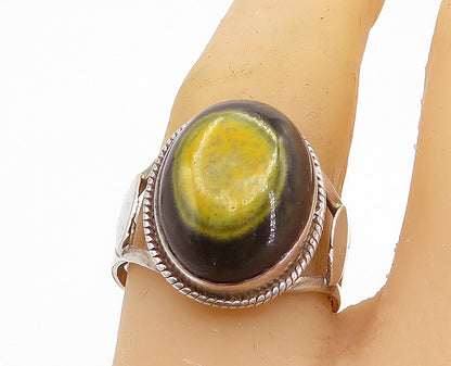 925 Sterling Silver  Cabochon Cut Agate Swirl Band Cocktail Ring Sz 8  RG8147
