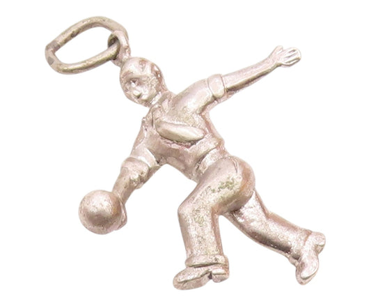 925 Sterling Silver  Vintage Shiny Man Bowling Sports Motif Pendant  PT18883