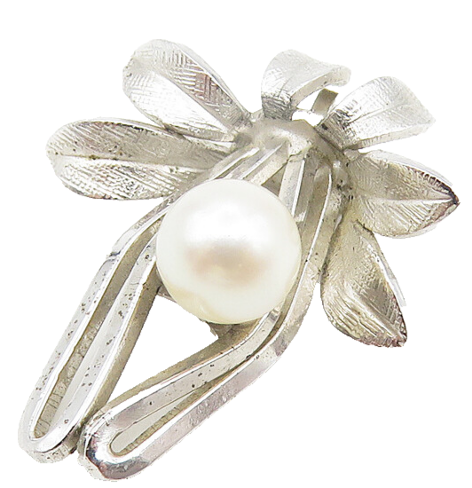 VAN DELL 925 Sterling Silver  Vintage Petite Pearl Floral Pendant  PT9021