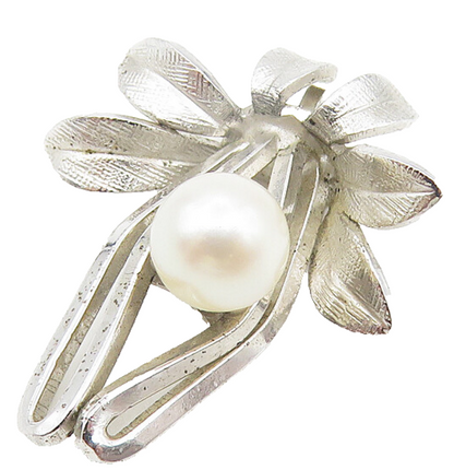 VAN DELL 925 Sterling Silver  Vintage Petite Pearl Floral Pendant  PT9021