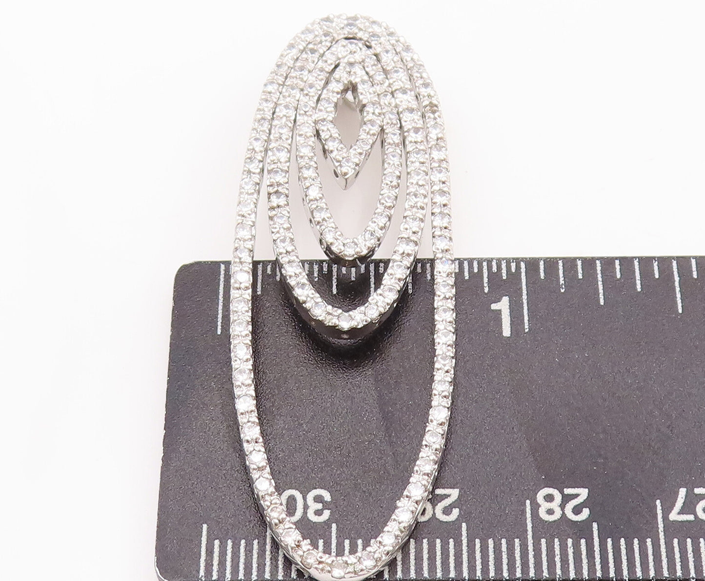 925 Sterling Silver Vintage Pendant Multi CZ Inlay Chain Drop Effect  PT22857