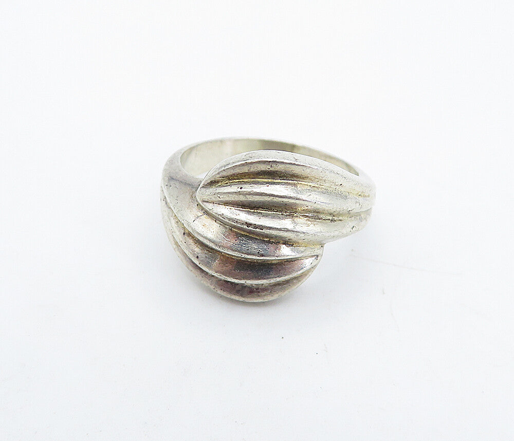 925 Sterling Silver  Vintage Shiny Fluted Bypass Dome Band Ring Sz 5.5  RG4887
