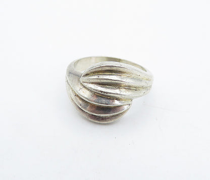 925 Sterling Silver  Vintage Shiny Fluted Bypass Dome Band Ring Sz 5.5  RG4887