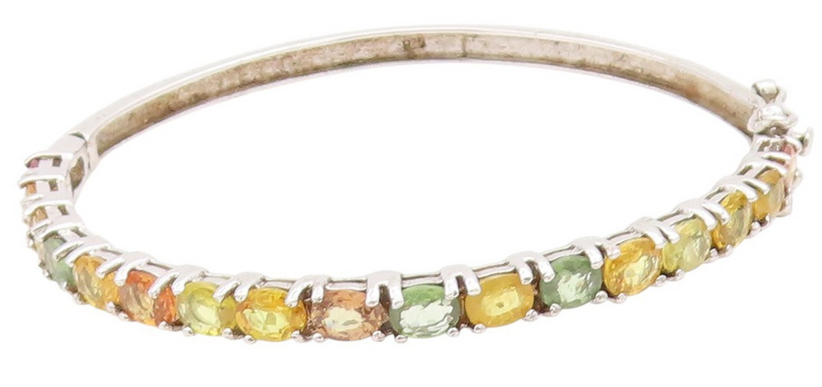 925 Sterling Silver Vintage Bracelet Oval Cut Real Gemstone Bangle  BT11532
