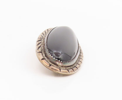 925 Sterling Silver Vintage Brooch Pin NAVAJO Modern Cabochon Black Onyx BP12342