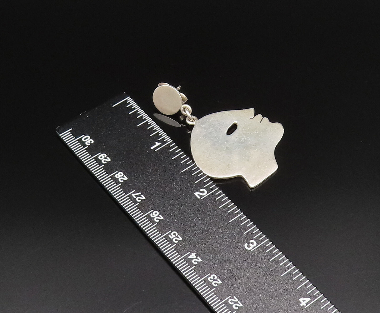 MIMI CASTILLO 925 Silver  Vintage Flat Side Profile Face Earrings  EG12025
