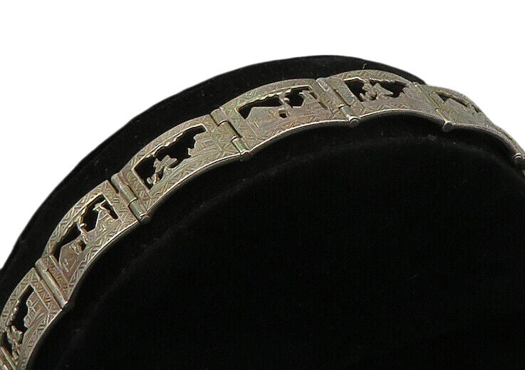 925 Sterling Silver  Vintage Alpaca Traveler Panel Chain Bracelet  BT8920