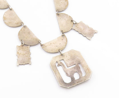 925 Sterling Silver Vintage Necklace PERU Llama & Sun Motif Panel Link  NE4873