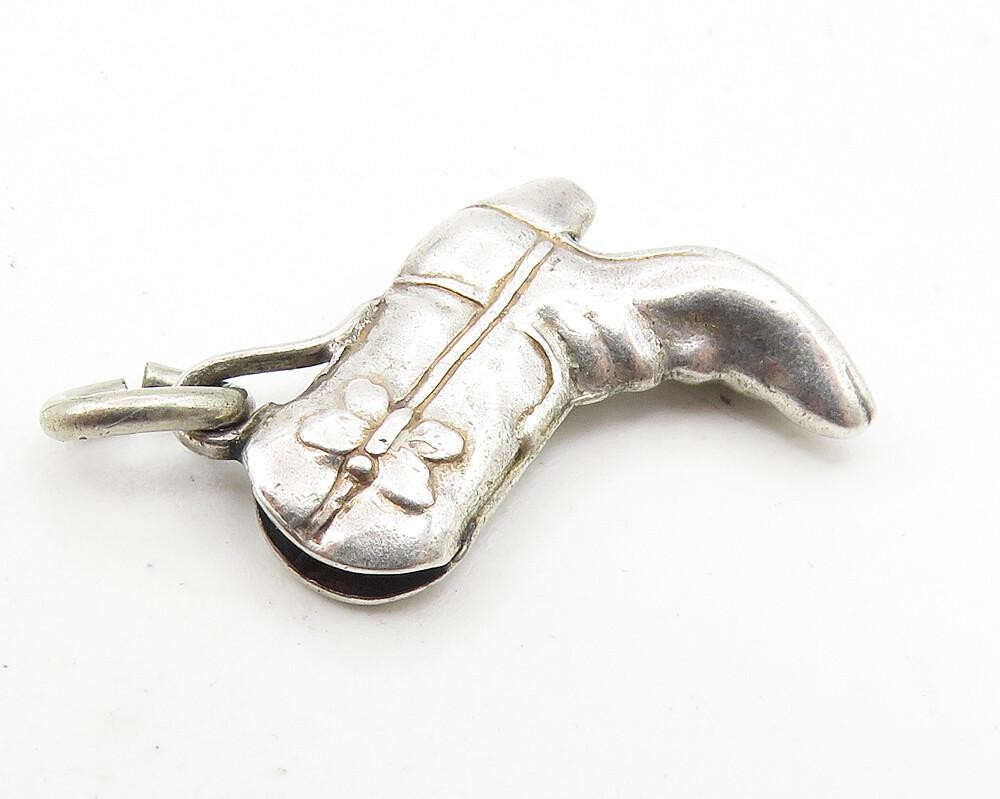 925 Sterling Silver  Vintage Petite Shiny Cowboy Boot Drop Pendant  PT7951