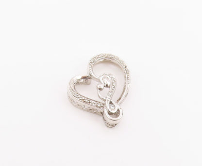 925 Sterling Silver Vintage Pendant Genuine Diamonds Love Heart Charm  PT25973