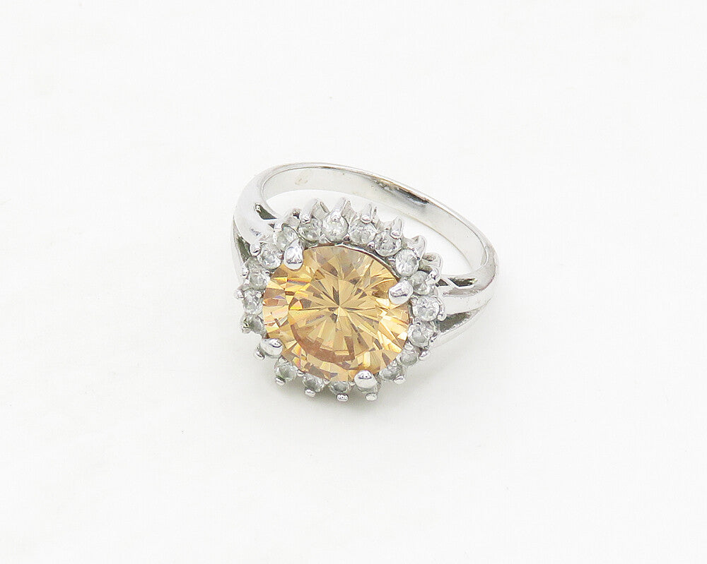 925 Sterling Silver  Cubic Zirconia Floral Motif Cocktail Ring Sz 7  RG17308
