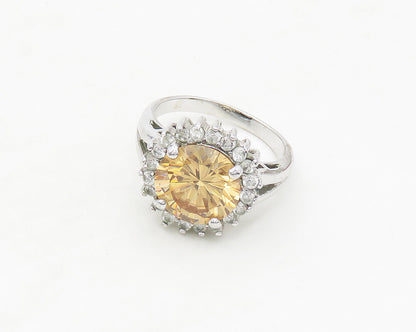925 Sterling Silver  Cubic Zirconia Floral Motif Cocktail Ring Sz 7  RG17308
