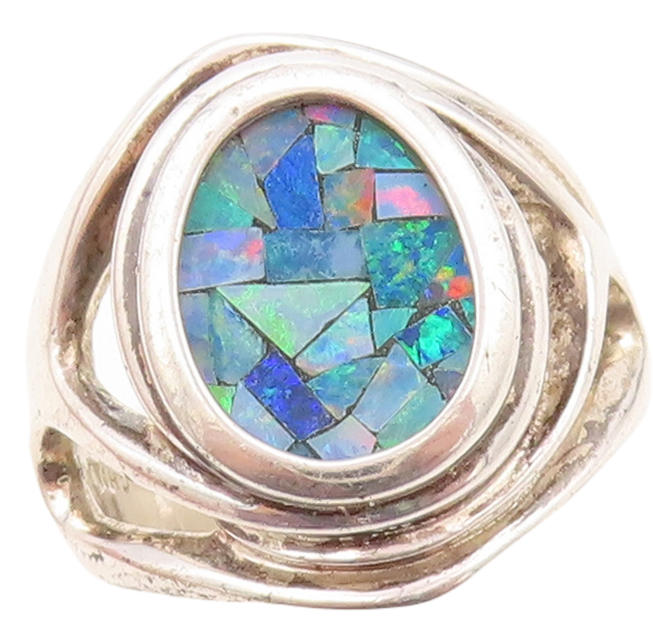925 Sterling Silver Vintage Ring WHITNEY KELLY Fire Opal Collage  Sz 8  RG31558