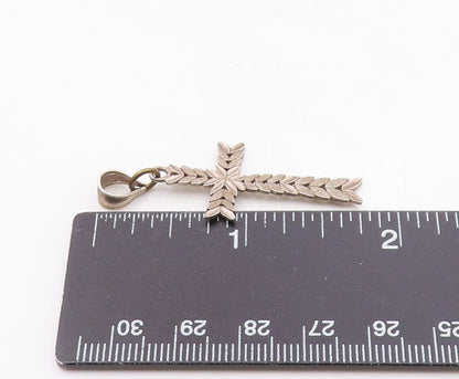 925 Sterling Silver  Vintage Floral Leaf Religious Cross Pendant  PT12091