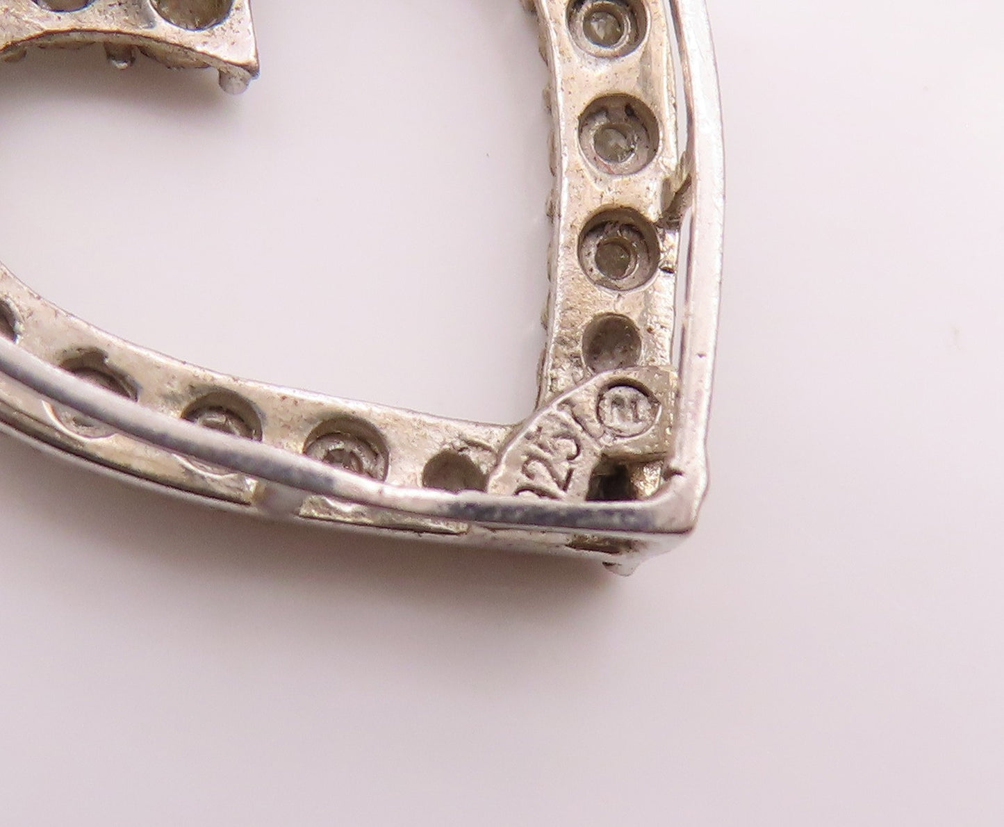 925 Sterling Silver  Vintage Genuine Diamonds Open Love Heart Pendant  PT13111