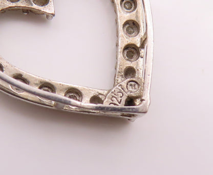 925 Sterling Silver  Vintage Genuine Diamonds Open Love Heart Pendant  PT13111