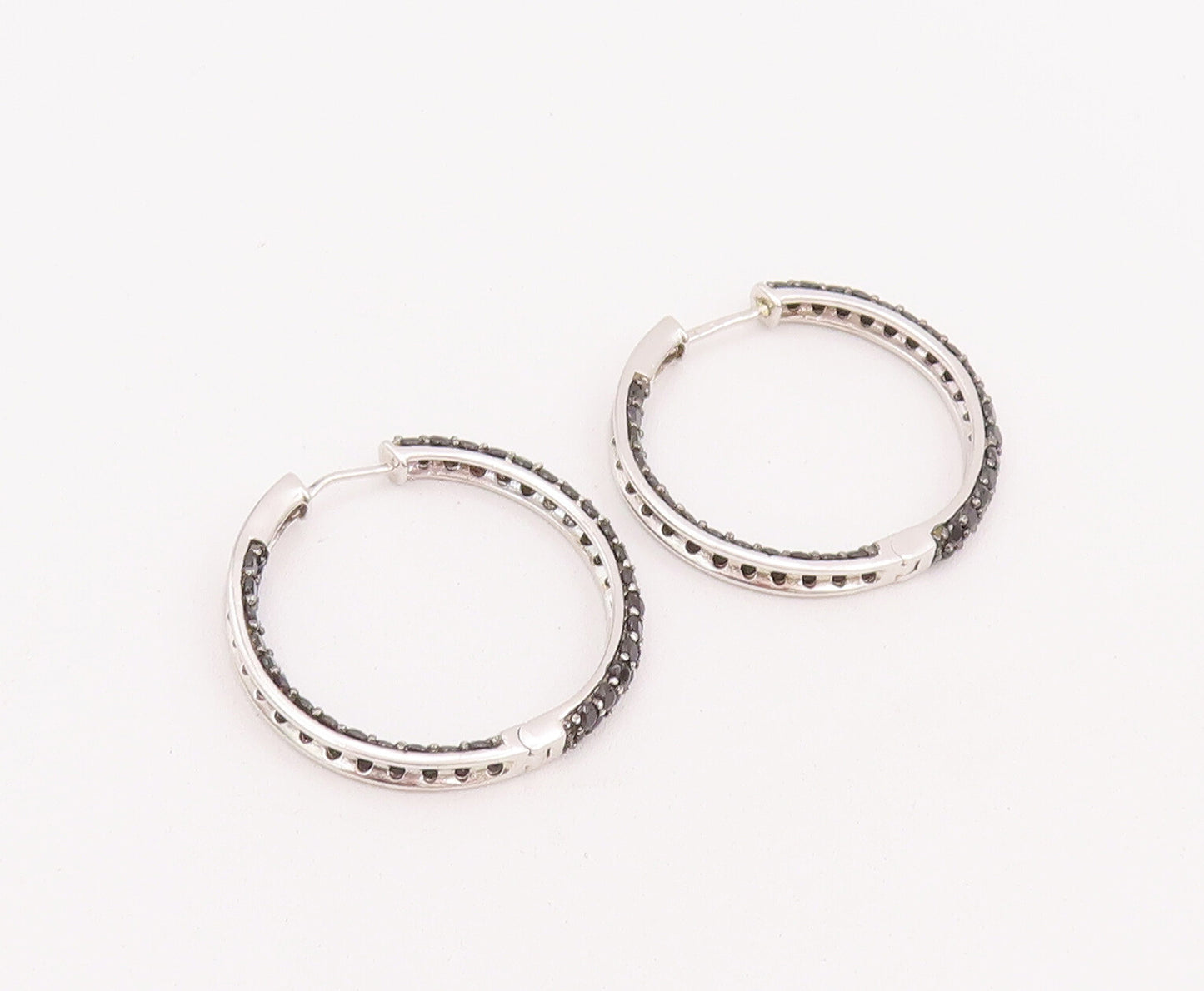 925 Sterling Silver Vintage Earrings Designer Solid Spinel Beaded Hoops  EG12914