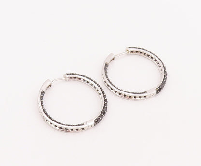 925 Sterling Silver Vintage Earrings Designer Solid Spinel Beaded Hoops  EG12914