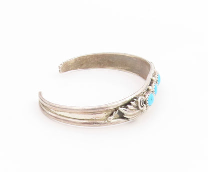 925 Sterling Silver Vintage Bracelet NAVAJO ZUNI Three Stone Turquoise  BT11779