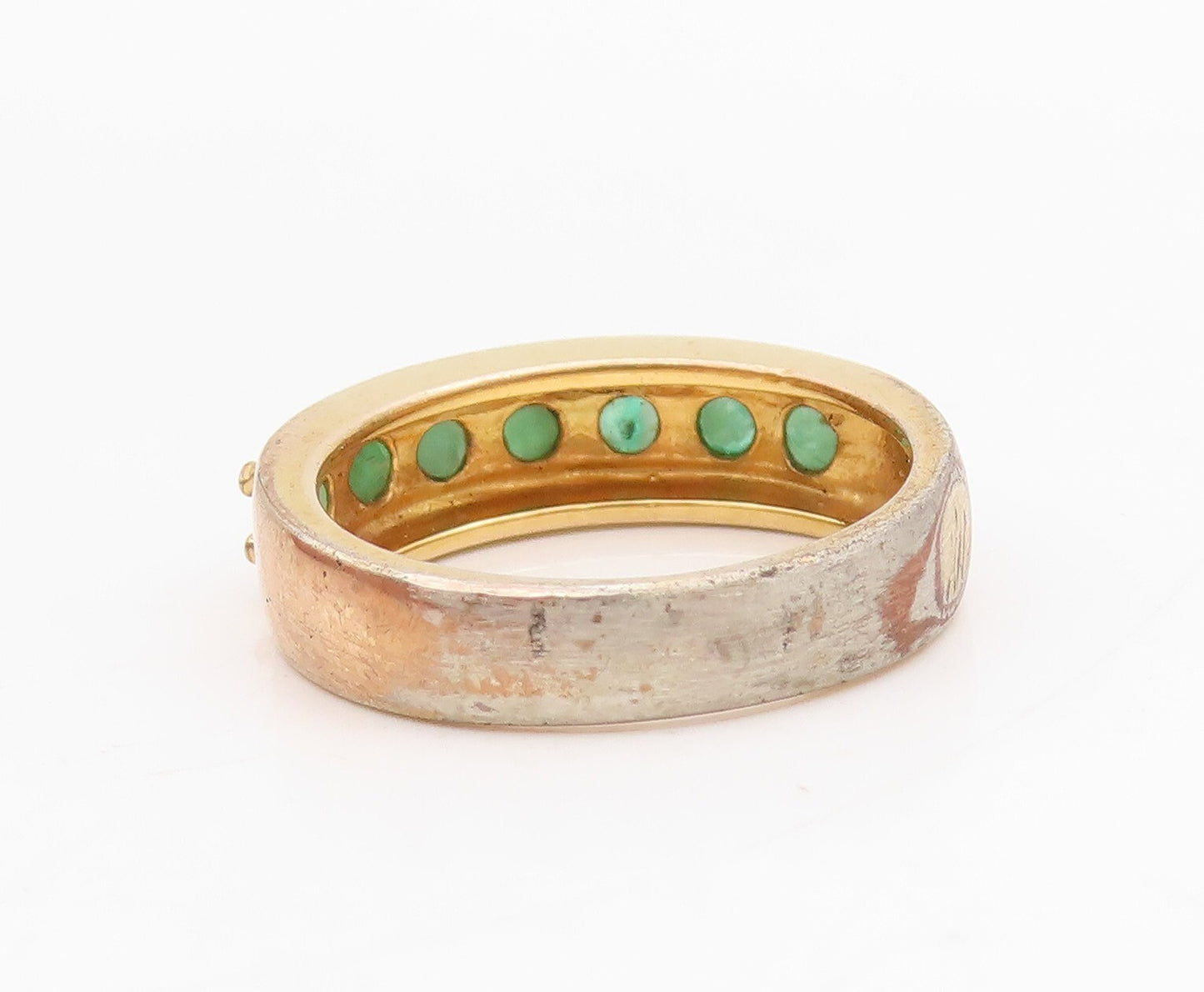 925 Sterling Silver Vintage Ring Gold Plated Emerald Band Inlay  Sz 6  RG31716