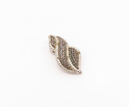925 Sterling Silver  Vintage Genuine Diamonds Two Tone Swirl Pendant  PT15414
