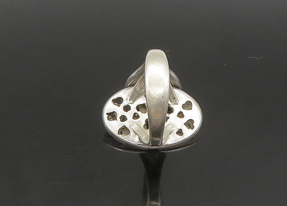 925 Sterling Silver  Vintage Shiny Cutout Detail Heart Band Ring Sz 7  RG23550