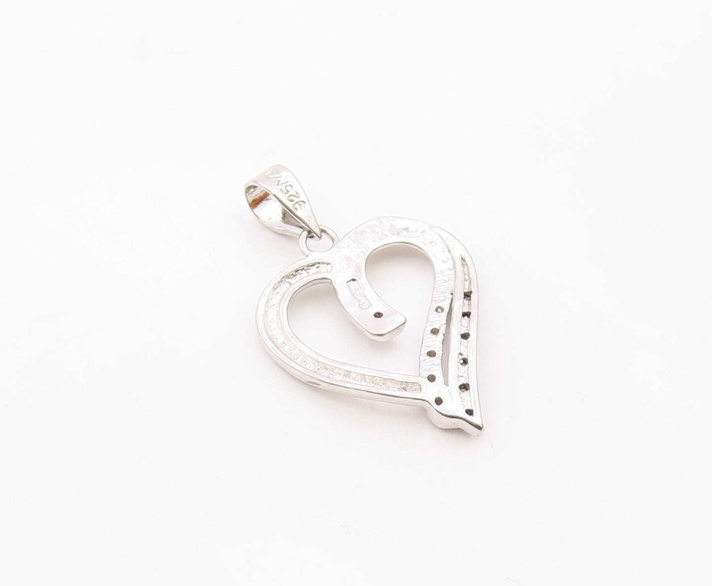 925 Sterling Silver  Genuine Black & White Diamonds Love Heart Pendant PT11507