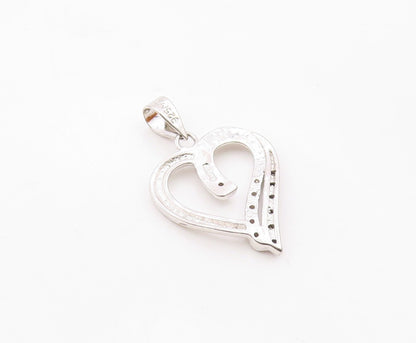 925 Sterling Silver  Genuine Black & White Diamonds Love Heart Pendant PT11507